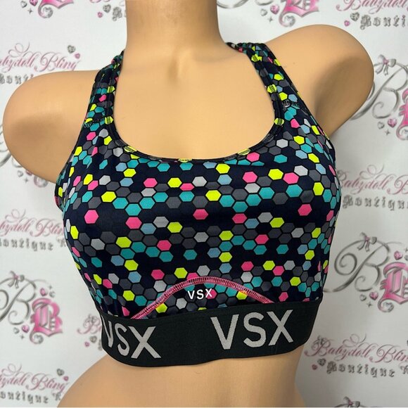 Victoria's Secret Other - Victoria secret sports bra neon dotted multi rainbow color stretchy VSX sporty